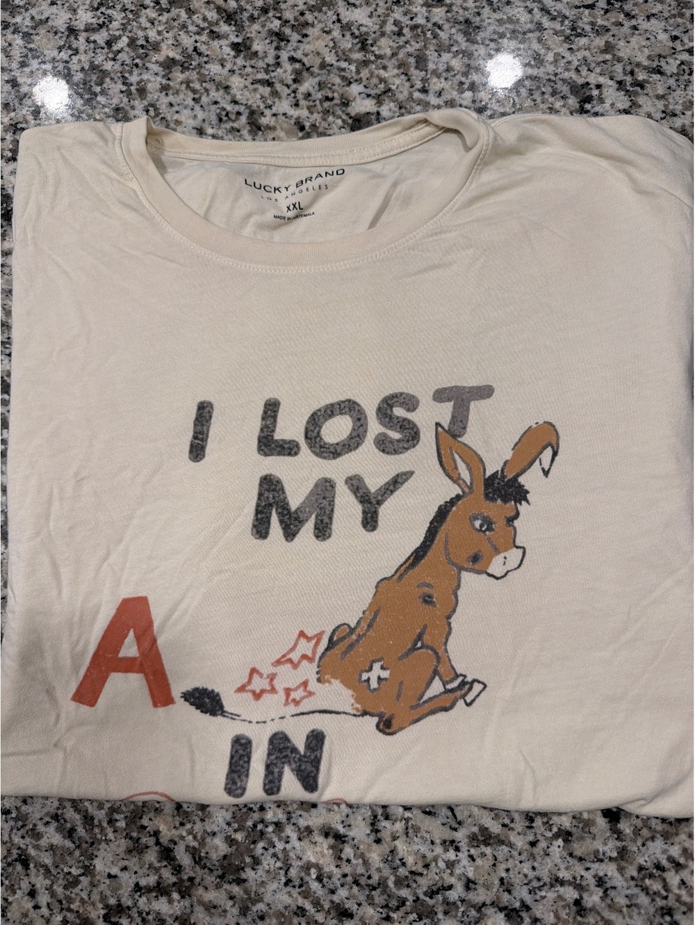 Lucky Brand XXL Beige Graphic T-Shirt with Donkey Print